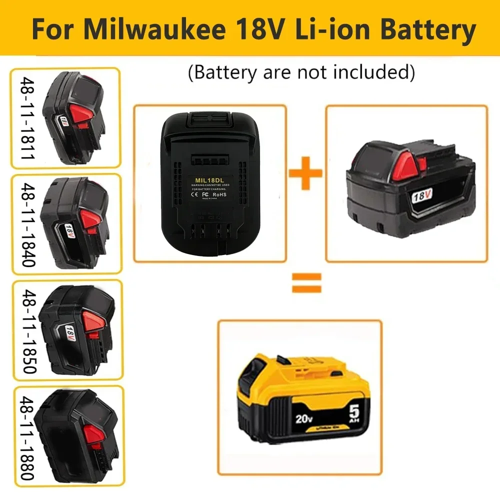 밀워키 18V 리튬 이온 배터리 용 배터리 어댑터 변환기 Dewalt 18V 20V 리튬 이온 배터리 전동 공구 드릴 MIL18DL 용으로 변환