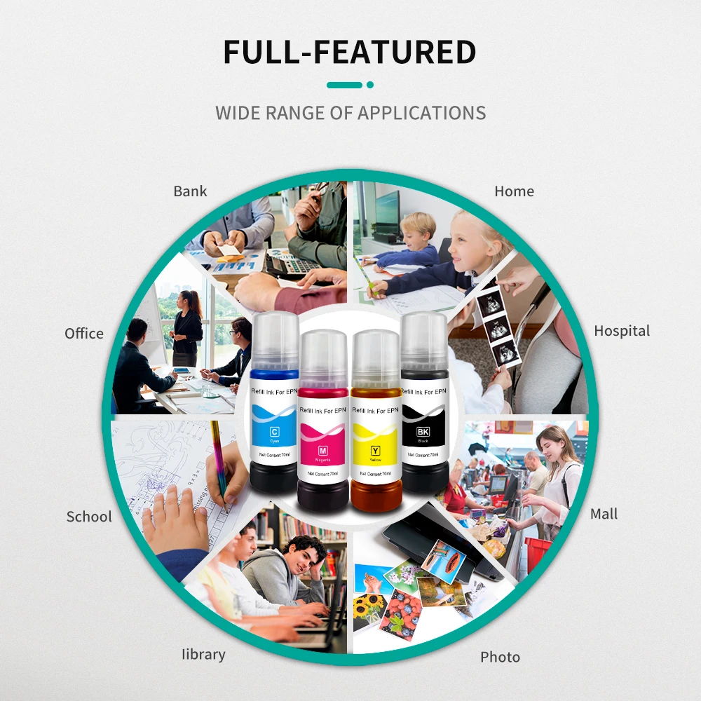Dye Ink Kit Ink Refill Kit Ink Cartridge Refill Kit Dye Ink Refill Inkjet Printer Ink Printer Ink For Epson L3150 For EcoTank Printer L3110 L4150 L4160 ET-2750 3750 4700 47502720 101 102 103 104 502 544 001 003
