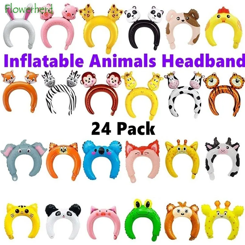 24 Pack Inflatable Animals Headband Zoo/Safari Balloons Hat for Jungle Theme Birthday Party Children's Day Kids Filler,foil balloons,latex balloon,birthday balloons,birthday balloon set,party balloon set,birthday party decoration set,metallic sequin balloons,balloon arch kit,foil number balloons,metallic gold balloons