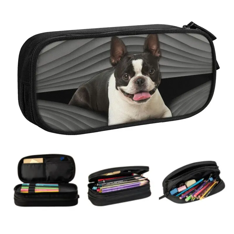 

Индивидуальные милые Чехлы для карандашей Boston Terrier Dog для девочек и мальчиков, вместительный милый пенал для щенков, Школьные Аксессуары