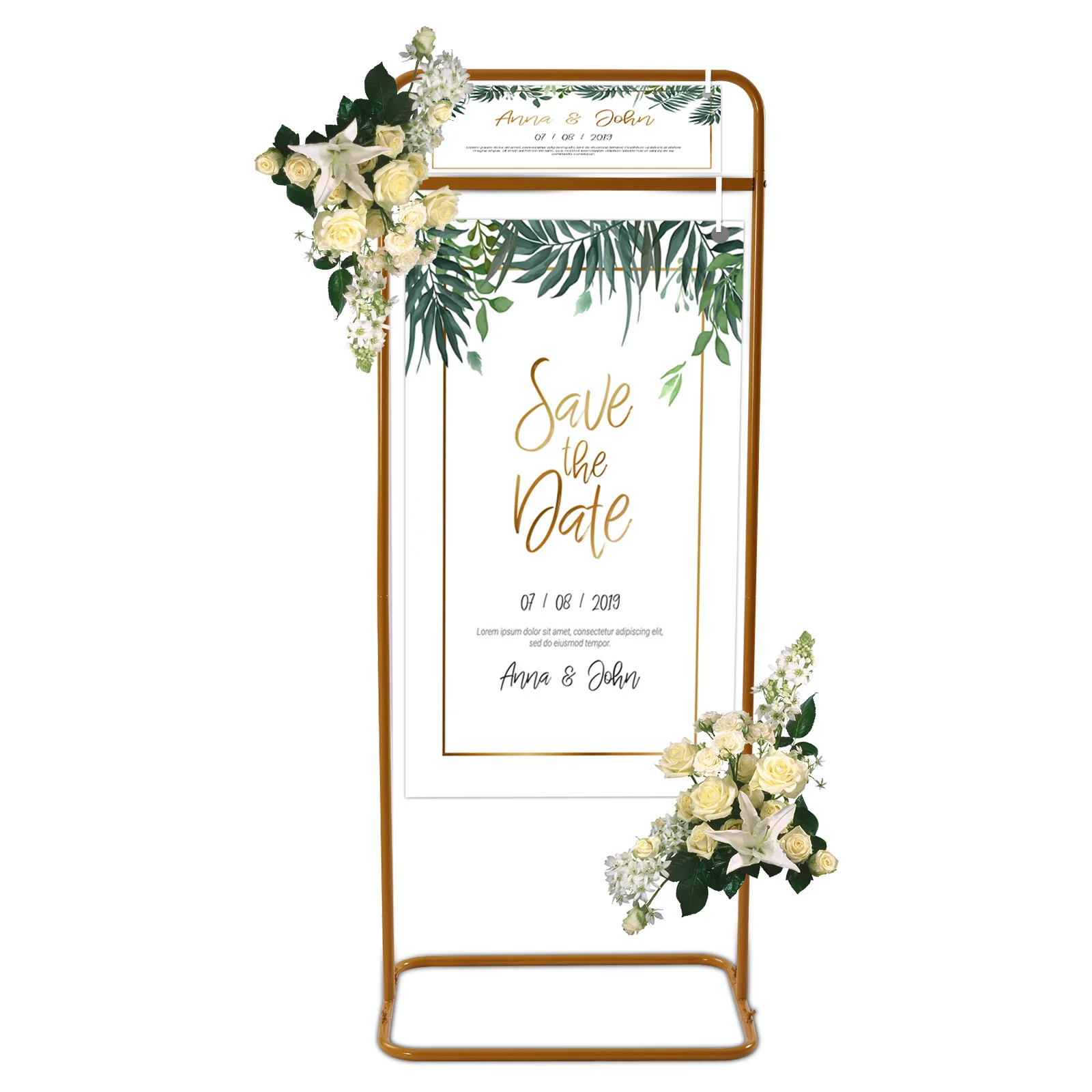 4.9 Feet Gold Wedding Sign Stand Welcome Reception Sign Frame Floral Display Rack Guest GuideCeremony Decorations