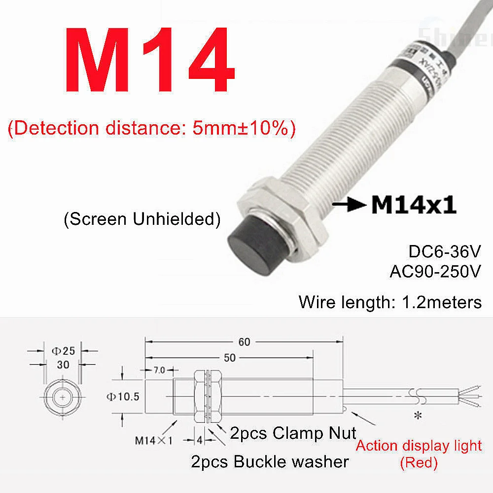 thumbnail image 1 of Sensor de aproximación 4 mm 6 mm M5 M10 14 M16 M20 22 Interruptor de proximidad negro Sensor de proximidad inductivo Interruptor de detección NPN PNP CC CA, 1 of 5