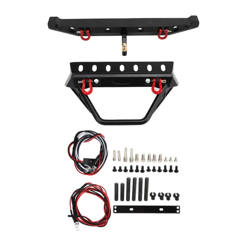 RC 크롤러 범퍼 블랙 프론트 및 리어 범퍼(윈치 마운트 섀클 포함) Axial SCX10 90046 SCX10 III AXI03007용 LED 조명