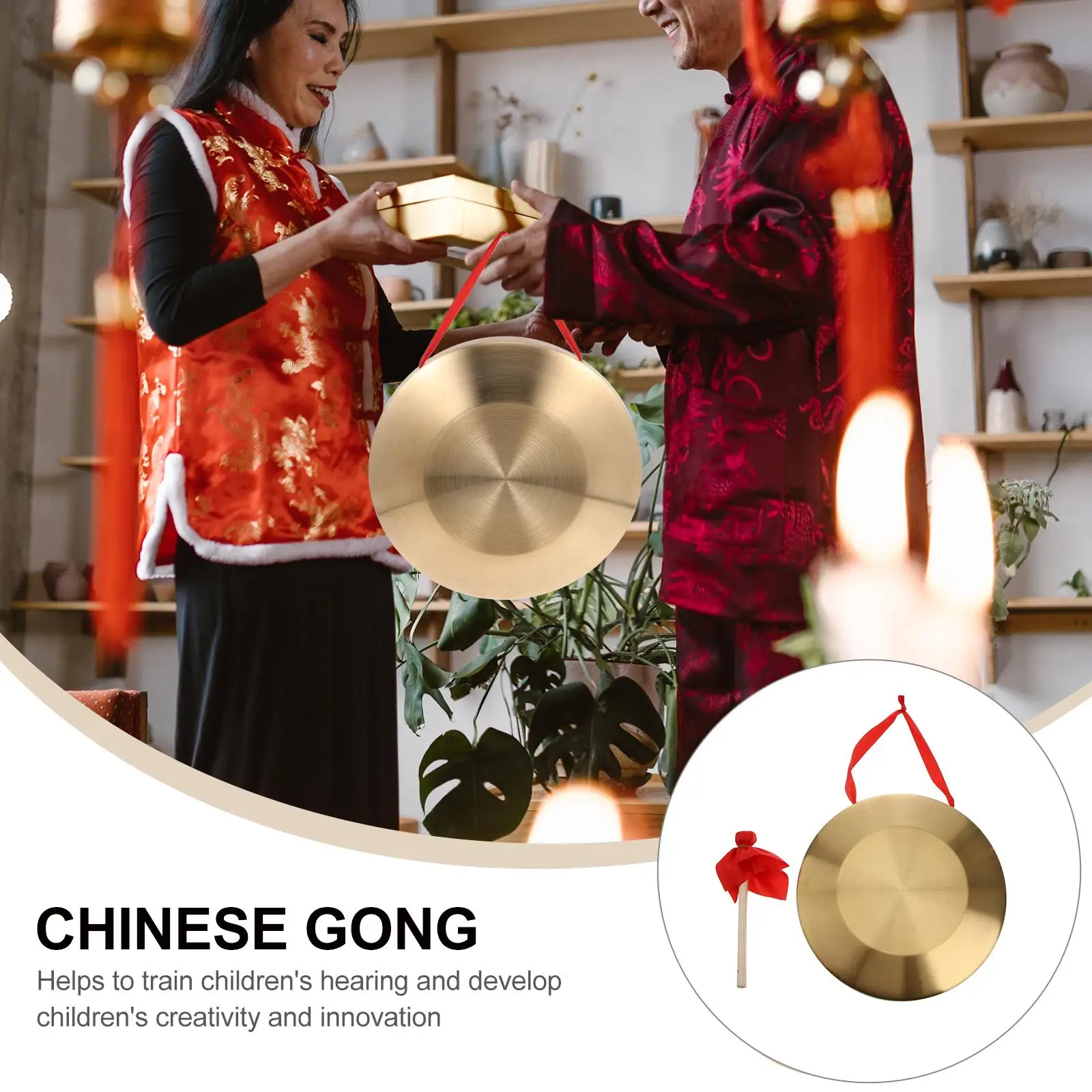 The Hammer Gong Chinese Cymbal Hand with Play Durable Boy Golden for Company Opening Music Instrument Baby