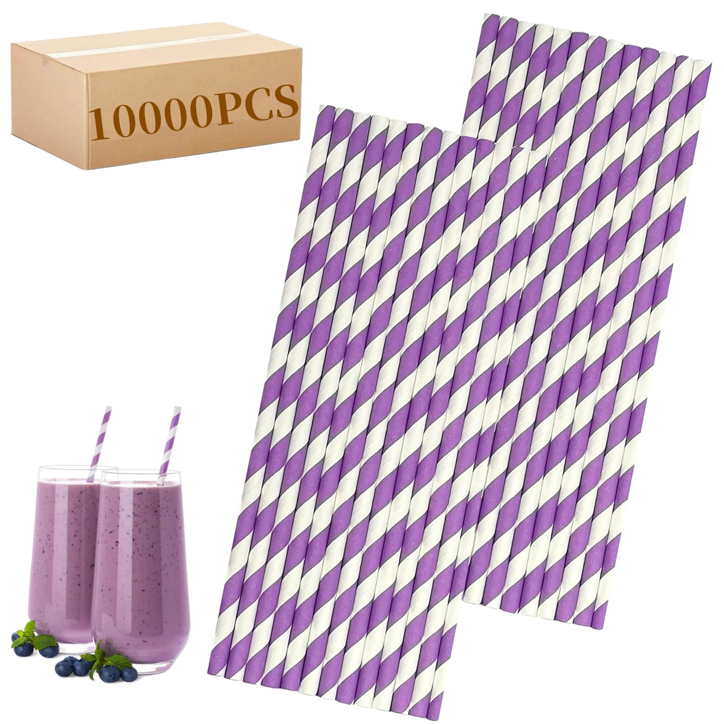 Purple Straws-10000pcs Of Biodegradable Striped Paper Straws For Parties, Cake Pop Sticks, And More