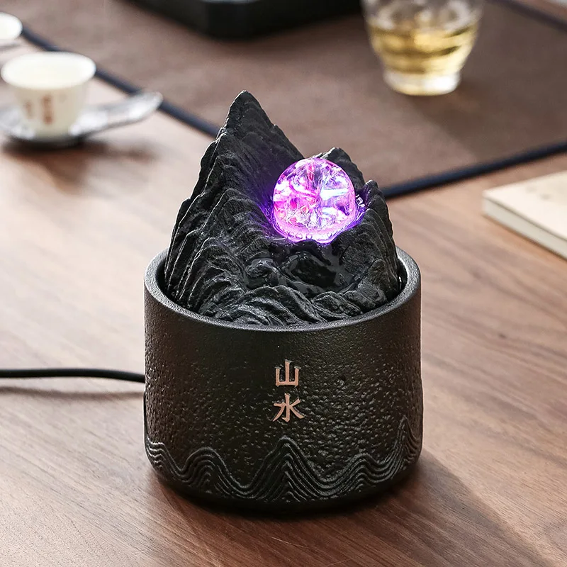 

Zen Relaxation Tabletop Feng Shui Ball Water Fountain With LED Light Mountain River Desktop Fountains Home Office Decoration