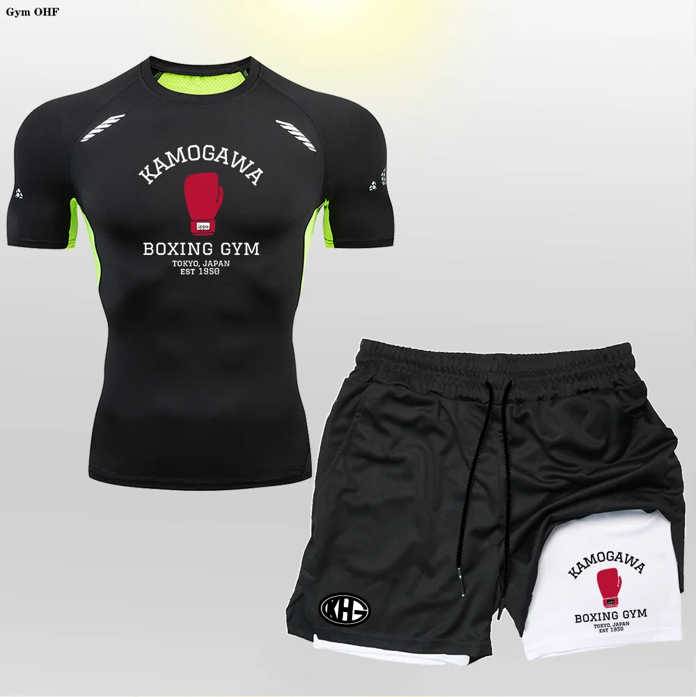 

Quick Dry Running Shirt Men Double Deck 2 in 1 Shorts Sets Rashgard Fitness Sport Gym T-Shirt Set Gym Short Sleeve Shirt For Men