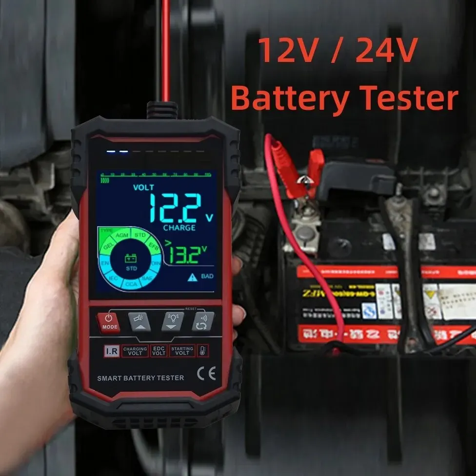 Testeur de batterie Topdeal, testeur de résistance de batterie de voiture  12V / 24V, jaune, norme européenne