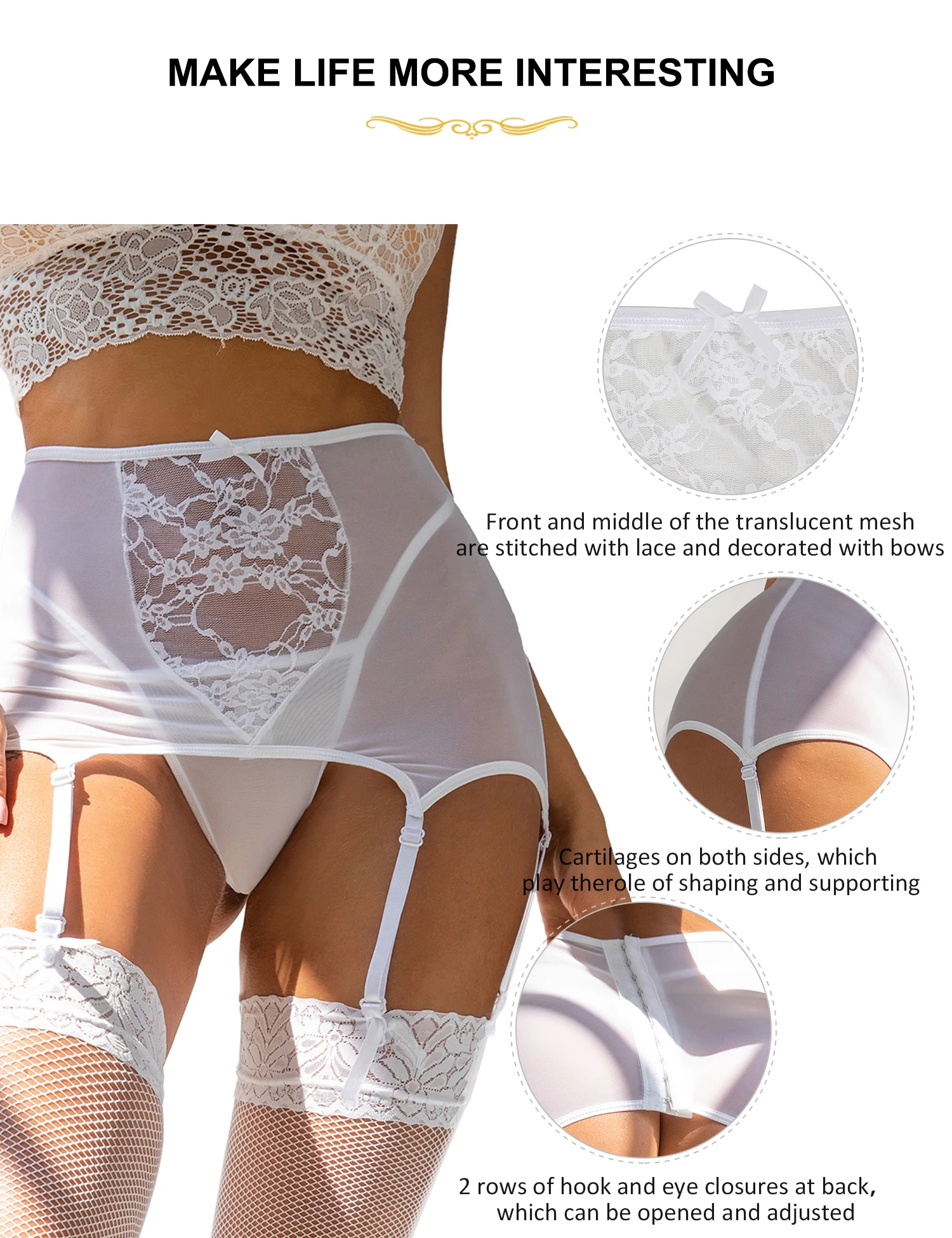 Calze A Rete Con Reggicalze - Collant In Pizzo 20 DEN Per Donna - Elegante E Modaiolo - Foto 4