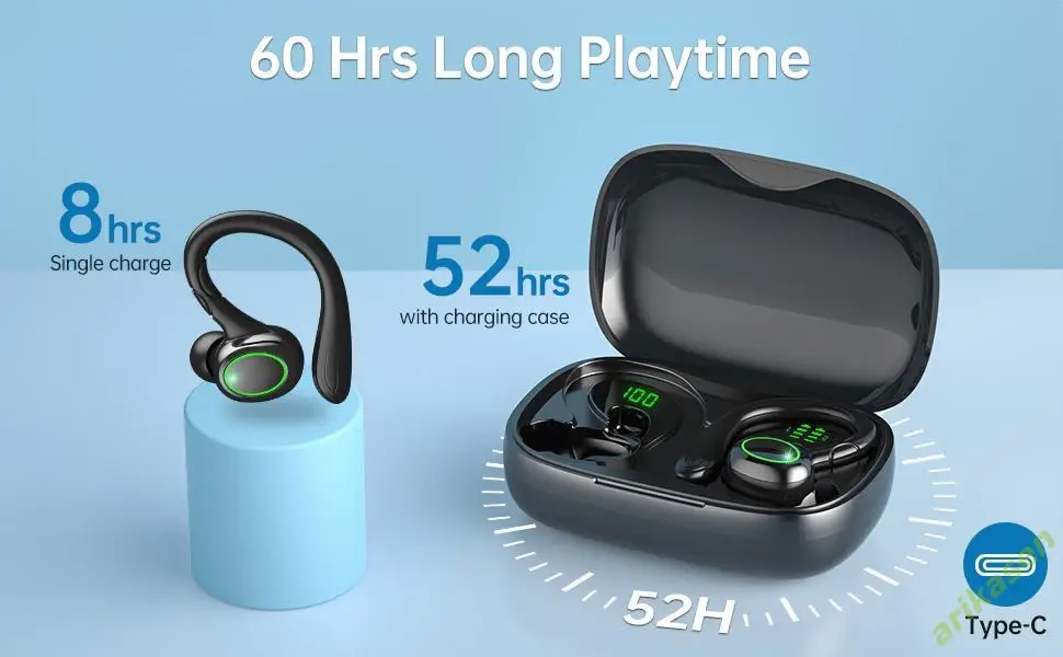 5.3 Cuffie Bluetooth wireless Cuffie con gancio auricolare con microfono Riduzione del rumore Auricolari TWS Auricolari audio HIFI_voghion.com