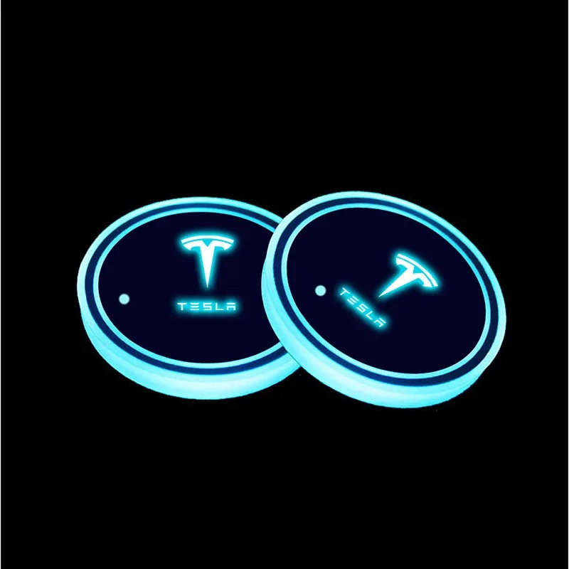 2개 자동차 LED 물컵 매트 음료 홀더 테슬라 모델 3 모델 Y 모델 S 모델 X 자동차 실내 물컵 받침대 액세서리