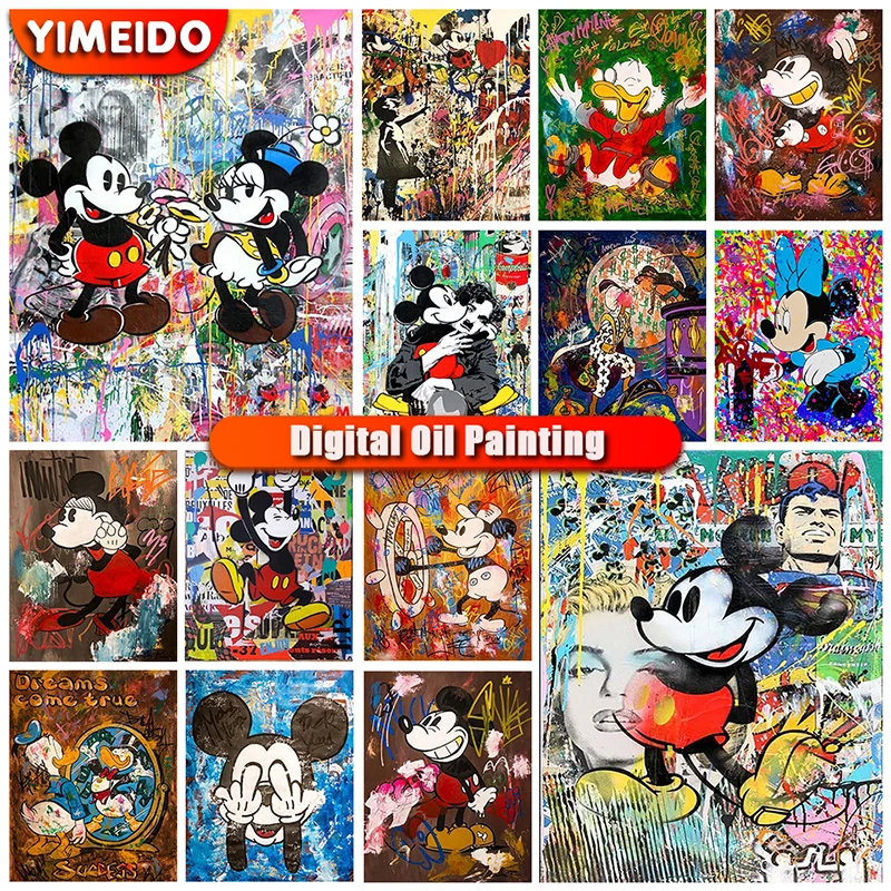 Disney Paint By Numbers Mickey Mouse Cartoon Acrylic Oil Painting For