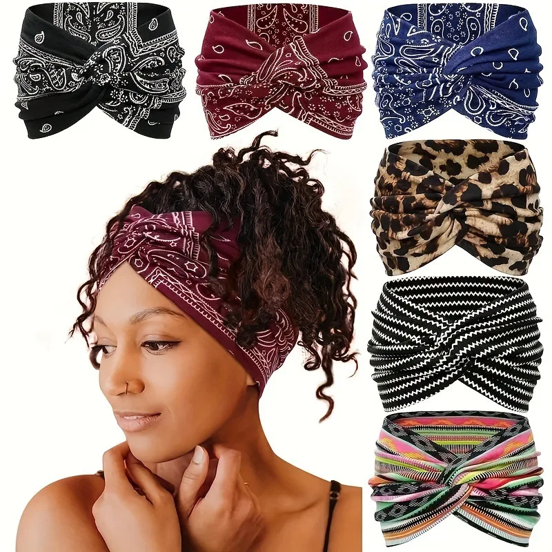 Damen-Stirnbänder, breites Haarwickel-Turban, Paisley-Twist-Stirnband für Damen, groß, Sport, Workout, Stretch, rutschfest, große Haarbänder