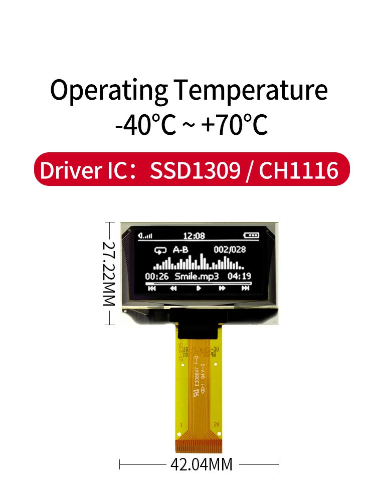 3.3V 24Pin Yellow/White/Blue I2C/Parallel/SPI CH1116 12864 128*64 LCD Display128x64 IIC 1.54 Inch SSD1309 OLED Screen