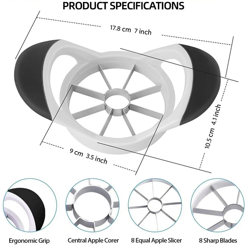 Professional Apple Slicer Easy Cutter Stainless Steel Apple Corer Vegetable Fruit Divider Tool With Rubber Handle Kitchen Gadget