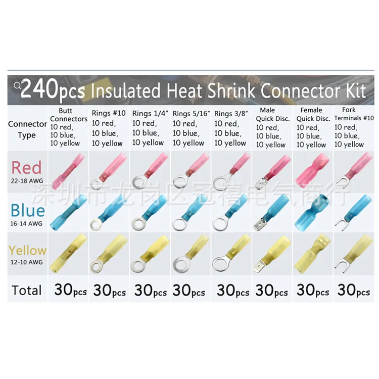 Description Picture 5 of item240 PCS Heat Shrink Wire Connectors Electrical Terminals Kit Waterproof Marine Automotive Terminals Set