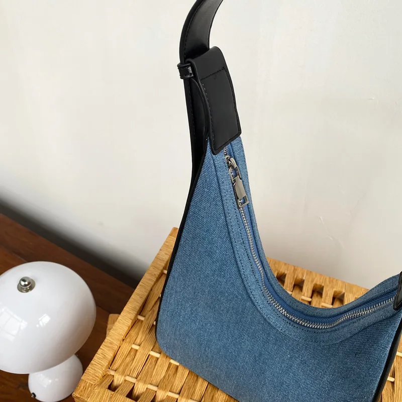 Irregular Denim Sewn Crescent Handbag Shoulder Shoulder Underarm Bag  Contrast Silver Mirror Women's Bag Wallet - AliExpress