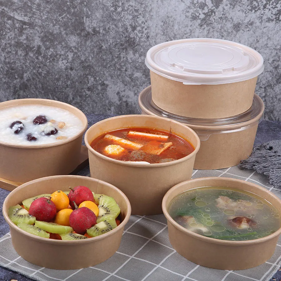 20Pcs Disposable Kraft Paper Bowls with Lids, Eco-Friendly Takeaway Salad Containers, L... - SKU DKPB1536 - UGI Packaging