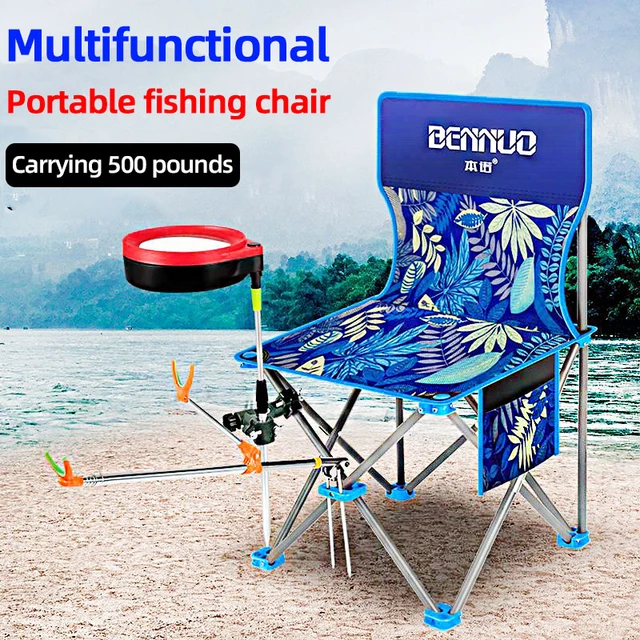 Portable Fishing Chair with Accessories Outdoor Ultra Light Folding Chair  Oxford High Chair for Fishing 2 in 1 with Rod Holder - AliExpress