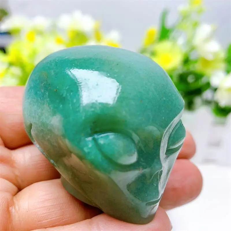 

2inch Natural Green Aventurine Alien Skull Crystal Carved Reiki Healing Gemstone Figurine Crafts Home Decor Ornament Gift 1pcs