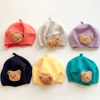 Cartoon Bear Knit Candy Colors Painter Hat for Baby Girls Hair Accessories Children Knitted Beret Cap Newborn Cute Headwear 0-4T 2