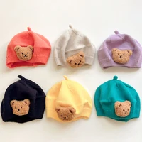 Cartoon Bear Knit Candy Colors Painter Hat for Baby Girls Hair Accessories Children Knitted Beret Cap Newborn Cute Headwear 0-4T 2