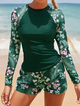 2024 Long Sleeve Surfing Swimsuit Print Swimwear Women Two Pieces Diving Clothes Beachwear Bathing Swimming Swim Suit