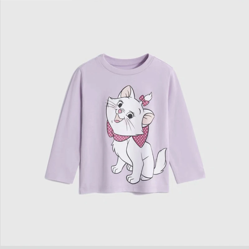 Disney Marie Cat Cute Long Sleeve T Shirts For Girls Clothing Spring Autumn Clothes Crewneck Girl's Blouse Children's Base Shirt 4