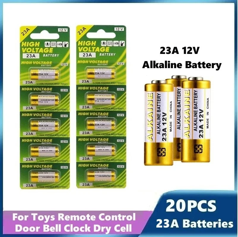 20 Pz 23A Batteria Alcalina 12V 23Ga A23 A23S E23A El12 Mn21 Ms21 V23Ga L1028 Gp23A Per Campanello Sveglia Car Key Mouses