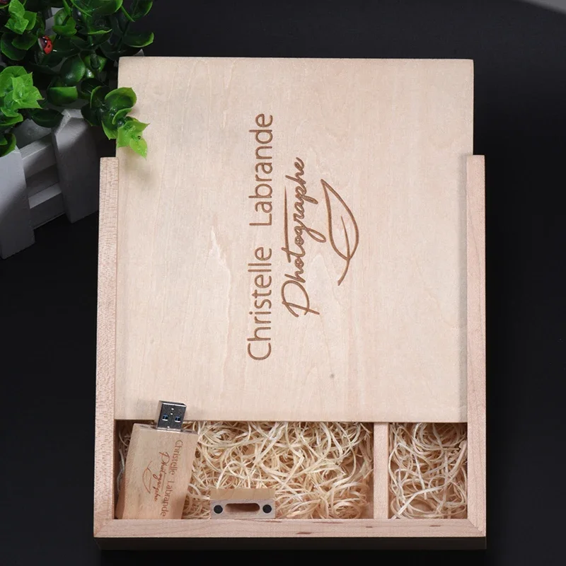 Coffret cadeau photo en bois d'érable, clés USB, clé USB personnalisée gratuite, capacité réelle, 64 Go, 32 Go, 16 Go, 8 Go, 4 Go