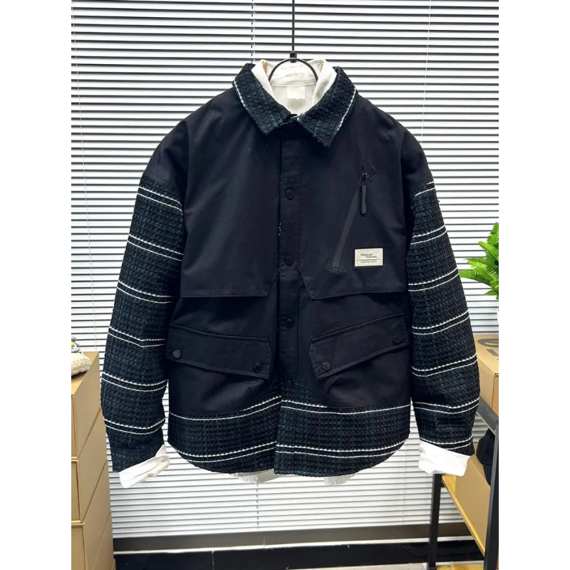 Giacca da camicia casual da uomo, vestibilità ampia, stile due pezzi, capispalla versatile e alla moda 3