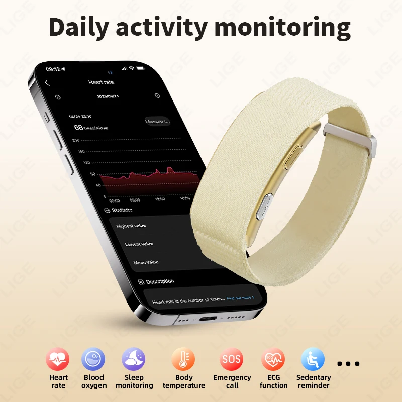 ECG PPG No Screen Smart Watch Sports Outdoors Fitness Heart Rate Monitor 1ATM Waterproof Men Smart Bracelet For Andrio IOS New