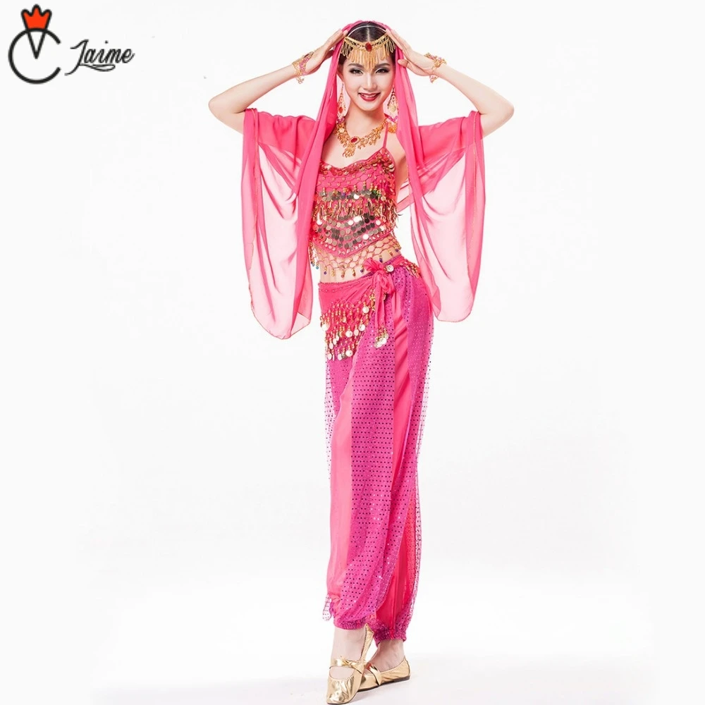 Disfraz indio para mujer, conjunto de ropa india, trajes de baile de  Bollywood, gasa 120D, 8 piezas| | - AliExpress
