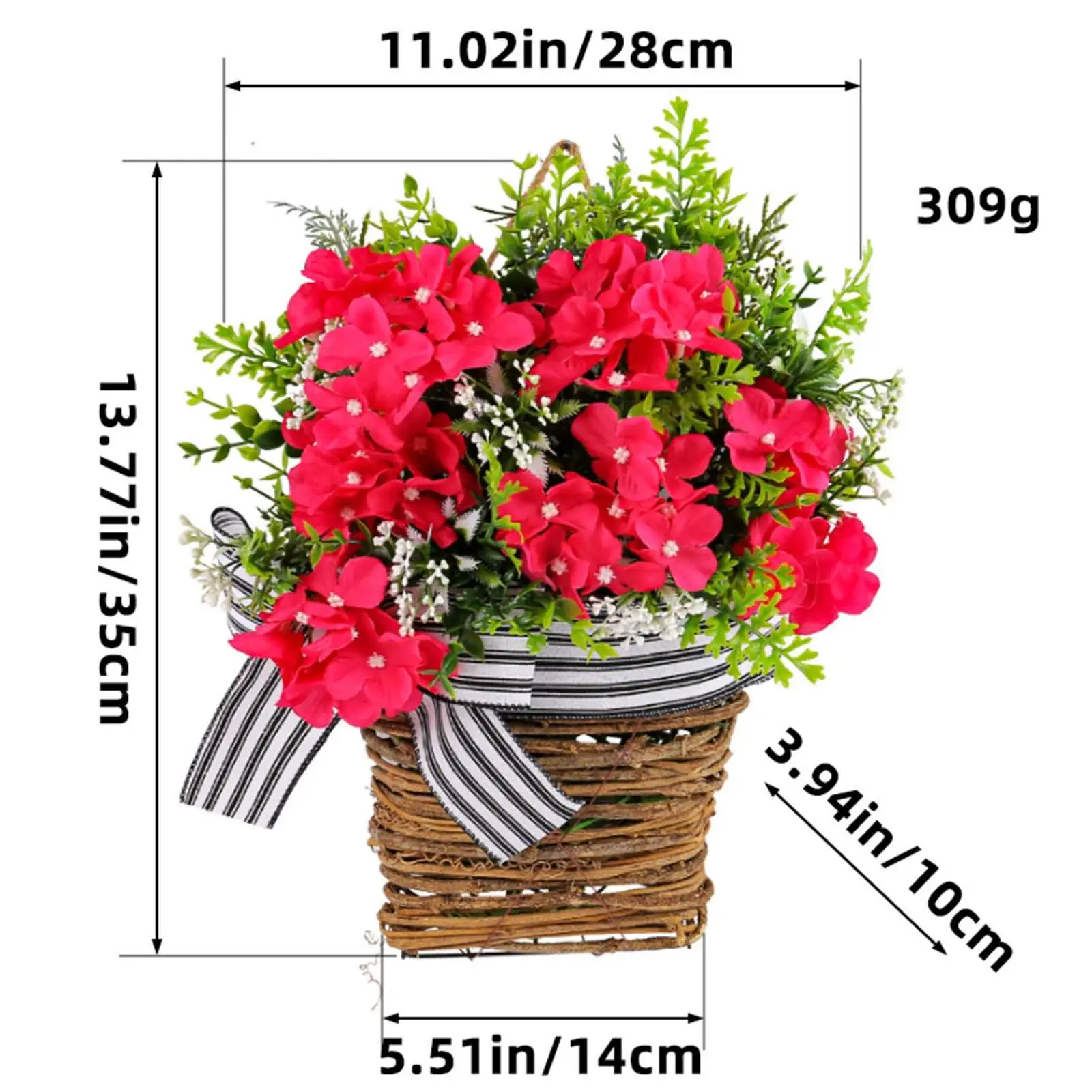 Front Door Hanging Basket Wreath Artificial Flowers Welcome Sign Spring Wreath for Patio Balcony Housewarming Outside Holiday