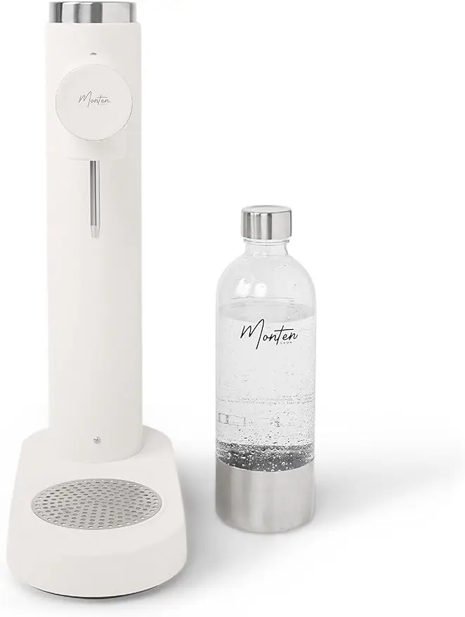 

Sparkling Water Maker - Matte White Carbonated Water Machine - Includes 900ML Reusable Bottle - Made with Premium Stainless Stee