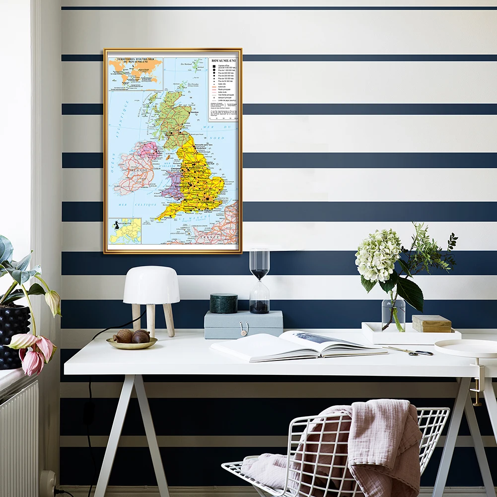 42*59cm The United Kingdom Traffic Route Map Political Map In French Wall Poster Canvas Painting School Supplies Home Decoration