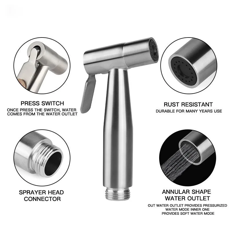 Description Picture 4 of item304 stainless Steel dark grey black silver Bidet Sprayer wash faucet Bathroom Toilet kit water shower Heads Handheld wc Clean R