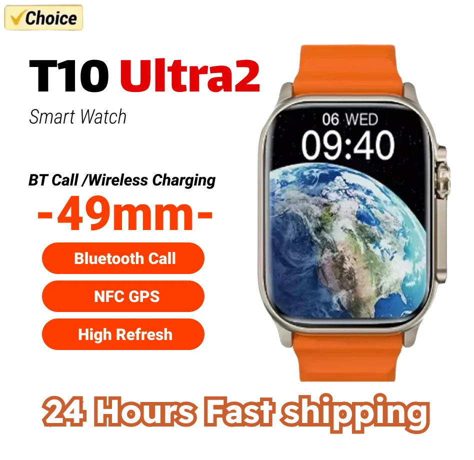 Watch T10 U2 Smart Watch 49mm NFC Men Women GPS Track Bluetooth Call BT Music Games Wireless Charging Smartwatch