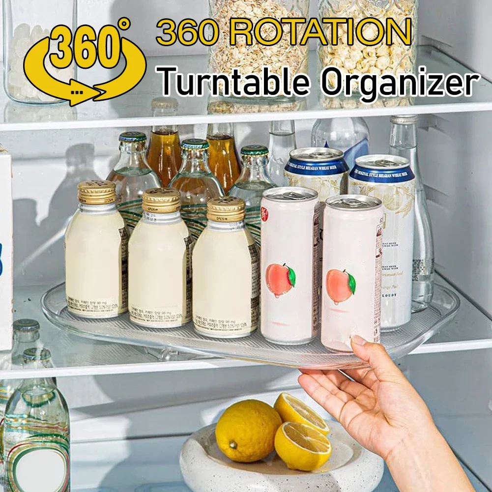 Turntable Organizer Lazy Susan Refrigerator 360 Rotatable Rectangle Storage Rack Kitchen Cabinet