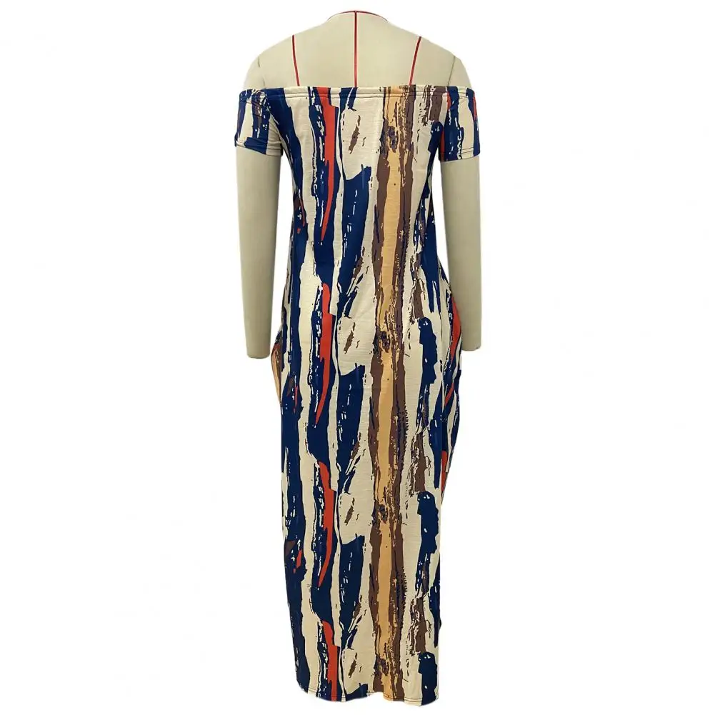 

Off Shoudler Dress Colorful Digital Print Off Shoulder Maxi Dress with Pockets for Women Plus Size Soft Lady Dress with Short