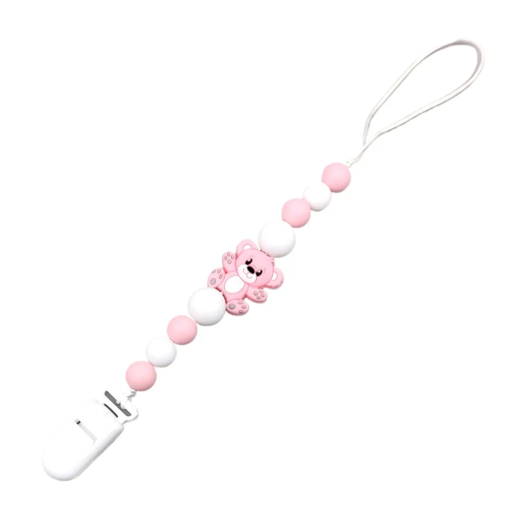 Silicone Baby Pacifier Clips Soother Chew Bear Focal Beads Dummy Safe Teething Pacifier Chains Baby Shower Gift
