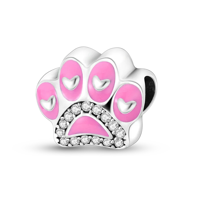 Genuine 925 Sterling Silver Pink cat claw Beaded Fit Original 925 Pandora Bracelet&Bangle ForWomen Birthday Fashion Jewelry Gift