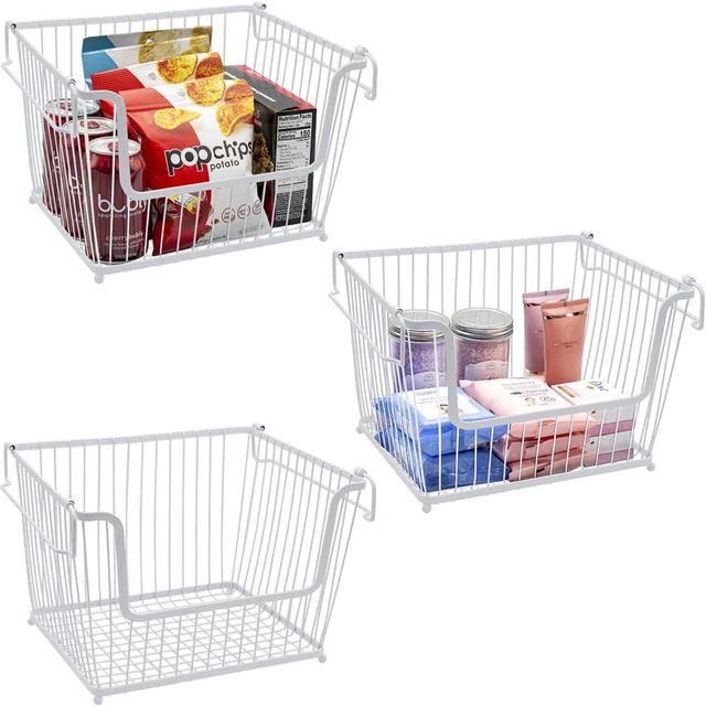4 Pack Extra Large Stackable Wire Baskets, Pantry Organization and  Storage,Wire Baskets for Organizing,Countertop Snack Chips Can  Organizer,Household