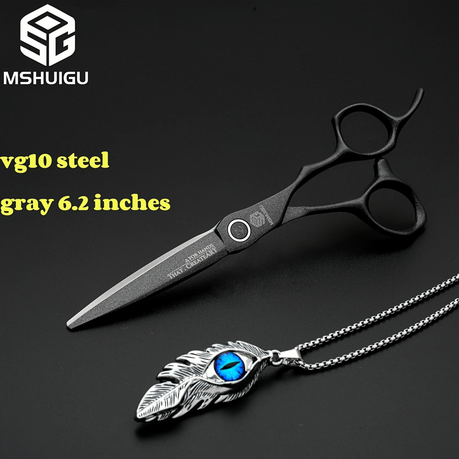MSHUIGU 6,2 Zoll multifunktionale professionelle Haarschere Effilierschere VG10 Edelstahl Friseurwerkzeuge mit Halskette – Detail 3