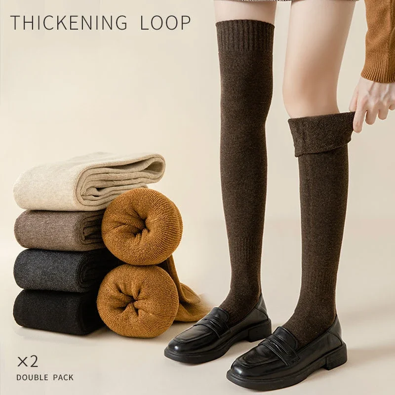 

Women Winter Stockings Sexy Fashion Snow Solid Color Tight Thickened Loops Inner Warm Slim Girl JK Long Overknee Calf Socks