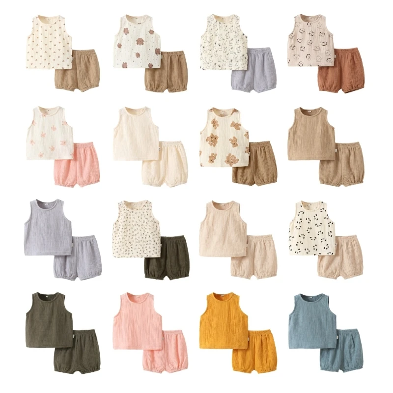 

Baby Summer Outfits for Boys Girls Cotton Tops with Shorts Suit Breathable