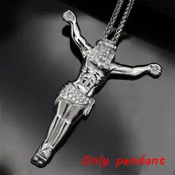 Gold Cross Necklace with Rhinestone Detailing - Elegant Jewelry Gift (Silver 70cm chain)