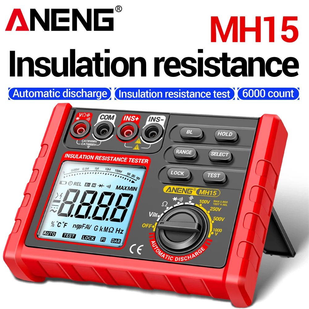 Resistance Tester ANENG MH15 Digital Insulation Megohmmeter 6000 Counts Ohmmeter Capacitor Test Resistance Tester Voltage Meter Tools