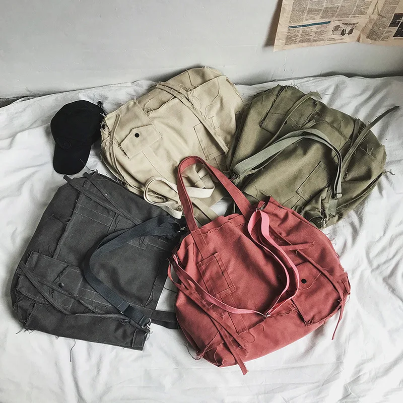 KK  2024 New Burted Hole Hip Hop Crossbody Irregular Canvas Bag for Men and Women, Large Capacity