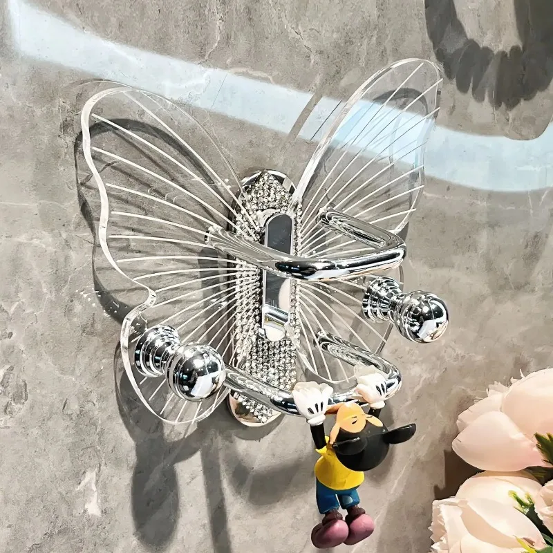 Light Luxury Butterfly Comb Storage Shelf Punch-free Acrylic Hook Wall Hanging Hair Band Hair Ring Storage Hook Towel Key Hooks